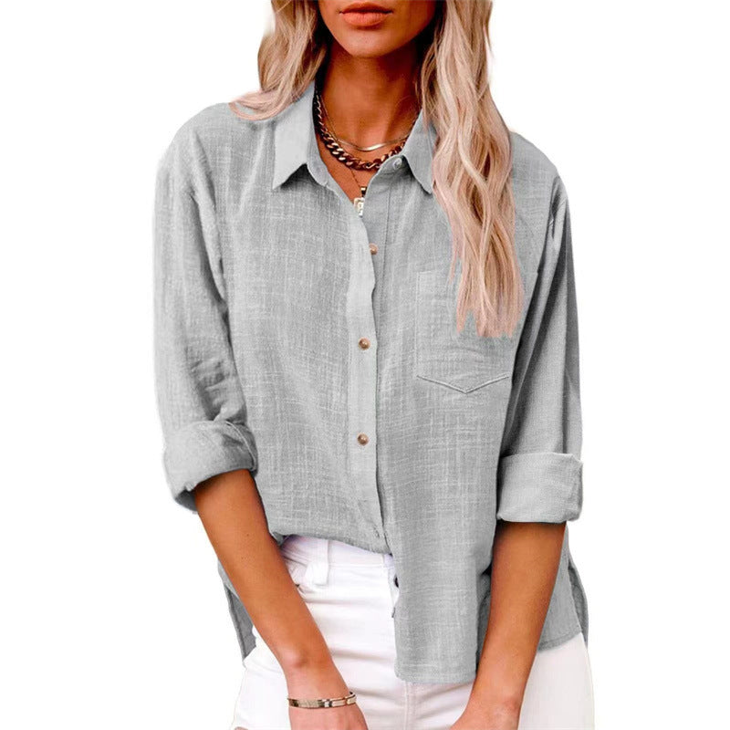 Mist Azur Woven shirts Womens Button Down Shirts Long Sleeve Tops