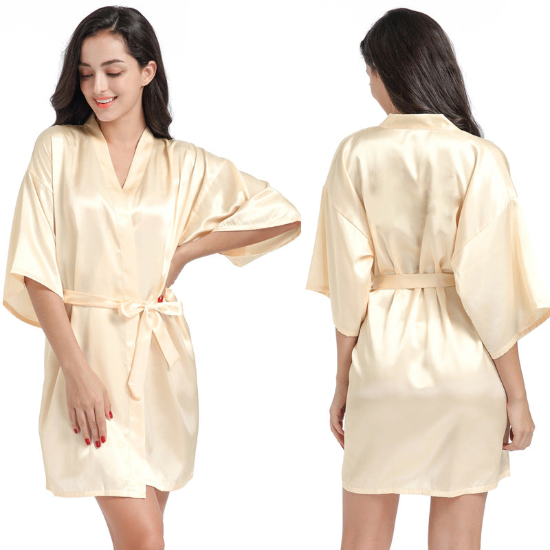 ALCEA ROSEA Women’s Short Satin Robe Silky Kimono Bathrobe Sleepwear Bridesmaid Bridal Wedding Party Robes