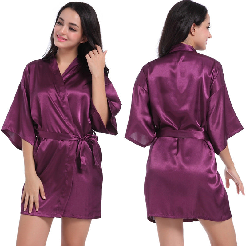 ALCEA ROSEA Women’s Short Satin Robe Silky Kimono Bathrobe Sleepwear Bridesmaid Bridal Wedding Party Robes