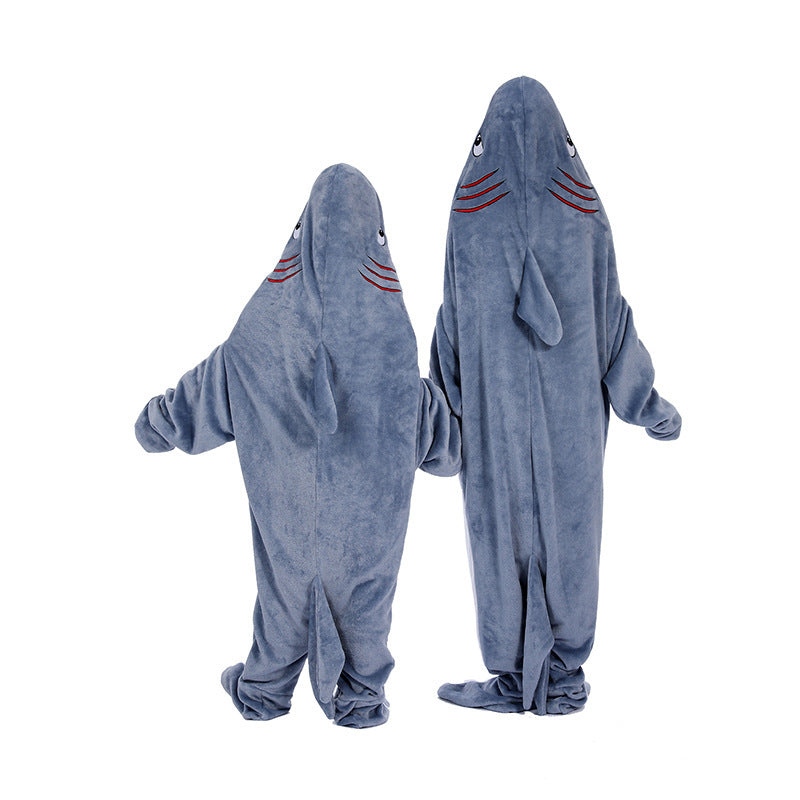 Mist Azur overall sleepwear Hooded Cute Shark Sleeping Flannel Couple Shark One-piece Pajamas