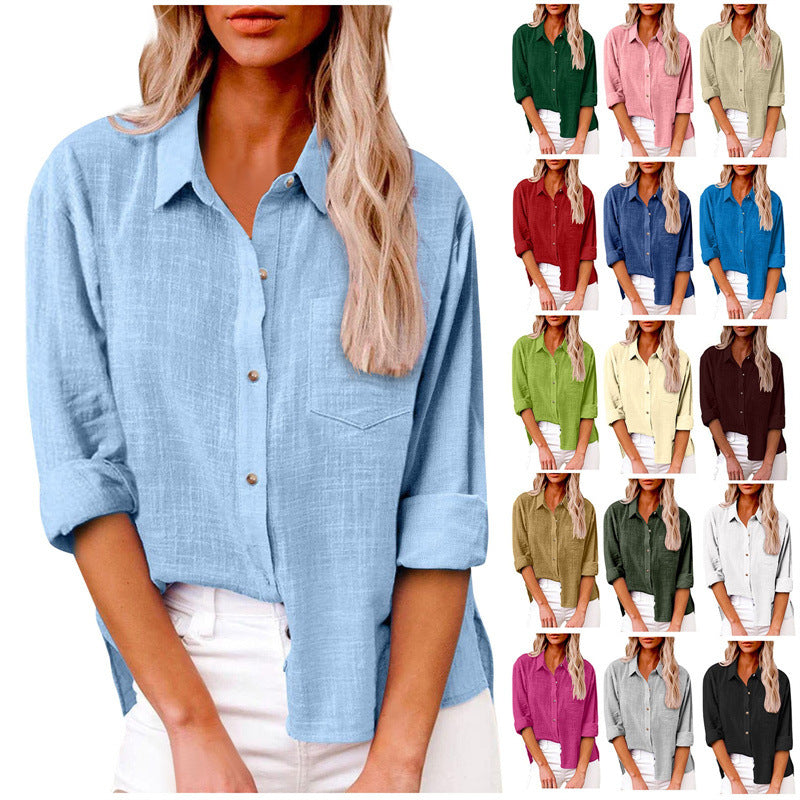 Mist Azur Woven shirts Womens Button Down Shirts Long Sleeve Tops