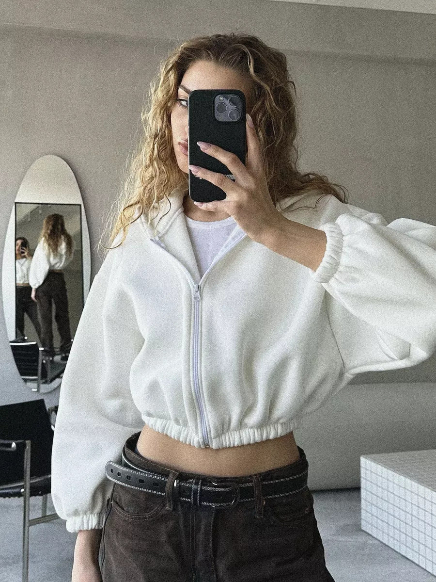 Mist Azur Hoodies Casual Ladies Hoodie Sleeve Short Jacket Zip Cardigan Sweater
