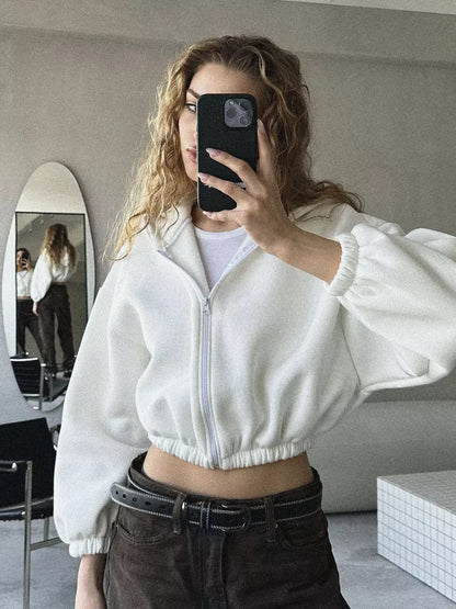 Mist Azur Hoodies Casual Ladies Hoodie Sleeve Short Jacket Zip Cardigan Sweater