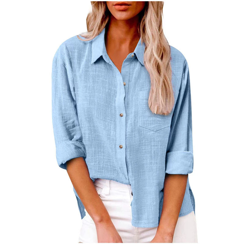 Mist Azur Woven shirts Womens Button Down Shirts Long Sleeve Tops