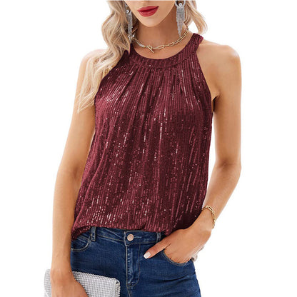 ALCEA ROSEA Womens Sequin Halter Tops Sleeveless Dressy Sparkle Tank Tops Party Club Concert Cocktail Vest Camisole Shirt1816