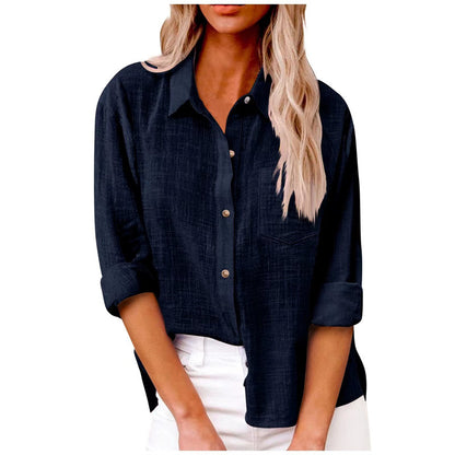 Mist Azur Woven shirts Womens Button Down Shirts Long Sleeve Tops