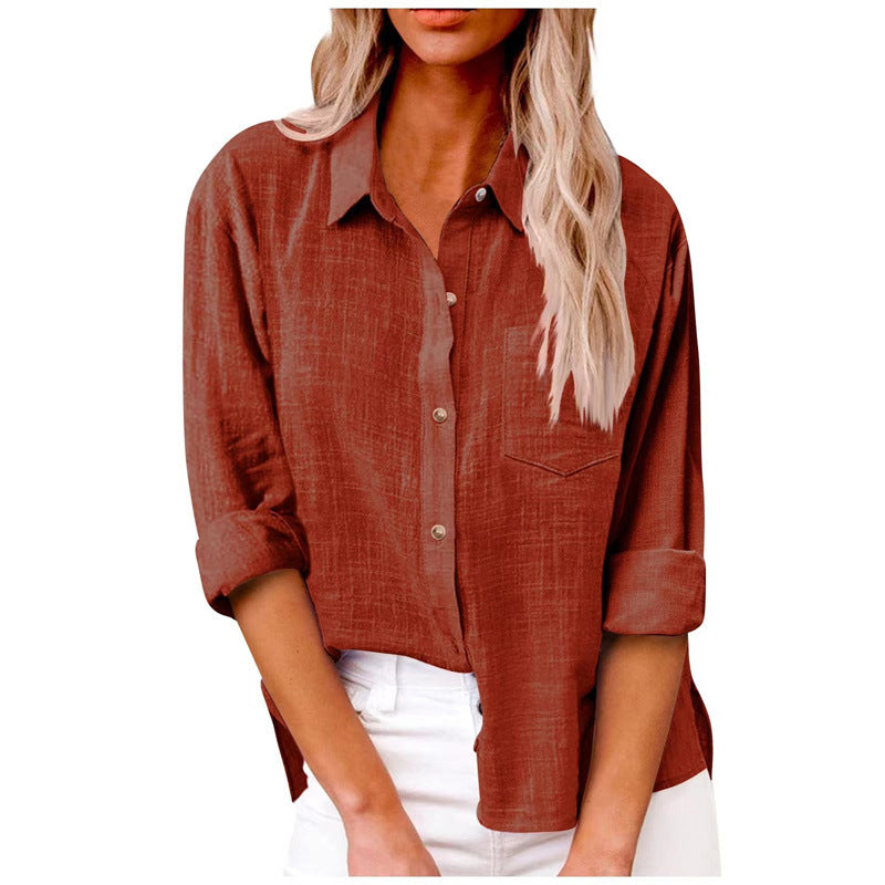 Mist Azur Woven shirts Womens Button Down Shirts Long Sleeve Tops