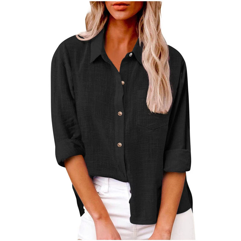 Mist Azur Woven shirts Womens Button Down Shirts Long Sleeve Tops