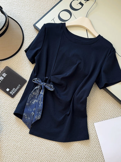 Mist Azur Tops and A Belt or Scarf Short Sleeve T-Shirt Top