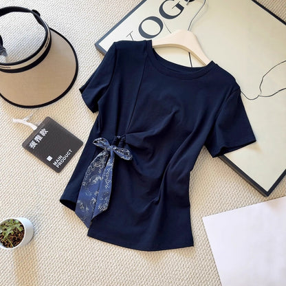 Mist Azur Tops and A Belt or Scarf Short Sleeve T-Shirt Top