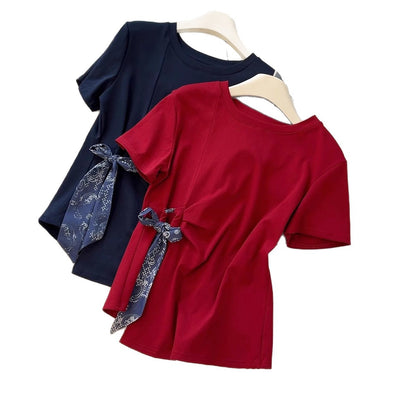 Mist Azur Tops and A Belt or Scarf Short Sleeve T-Shirt Top