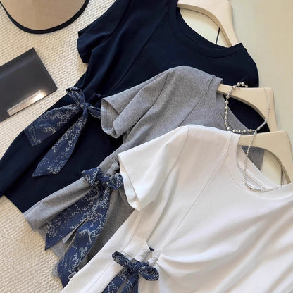 Mist Azur Tops and A Belt or Scarf Short Sleeve T-Shirt Top
