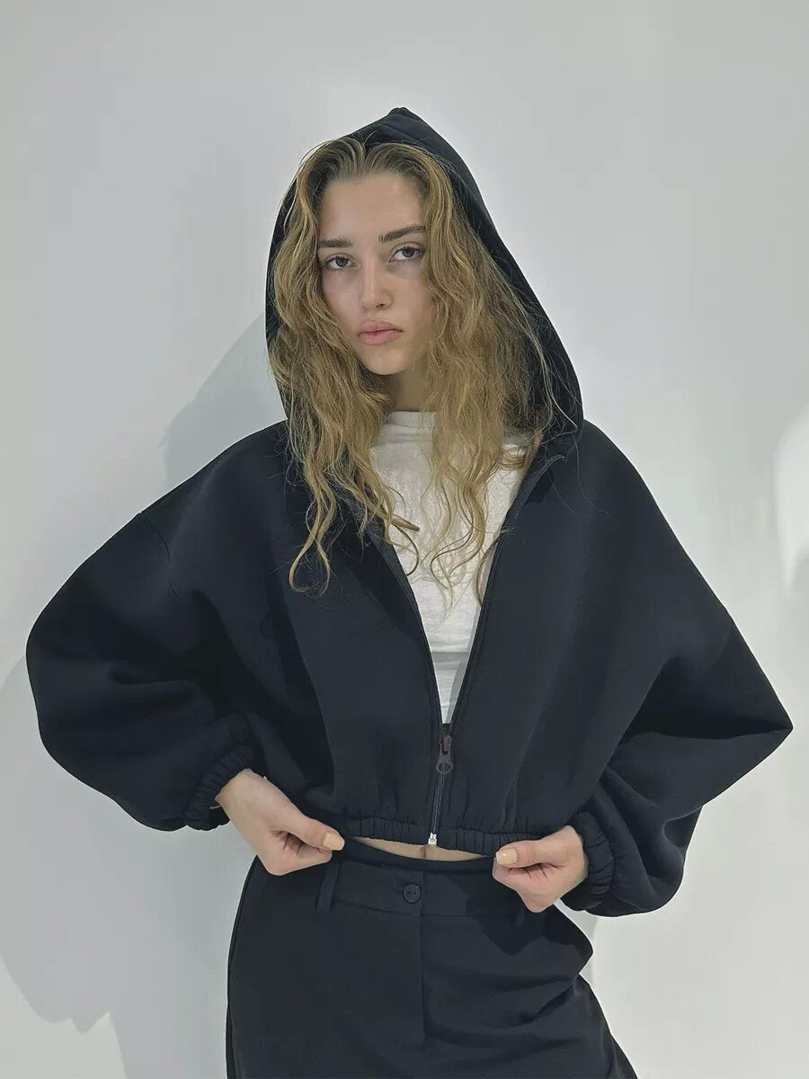 Mist Azur Hoodies Casual Ladies Hoodie Sleeve Short Jacket Zip Cardigan Sweater