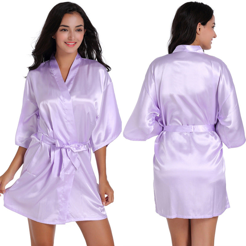 ALCEA ROSEA Women’s Short Satin Robe Silky Kimono Bathrobe Sleepwear Bridesmaid Bridal Wedding Party Robes