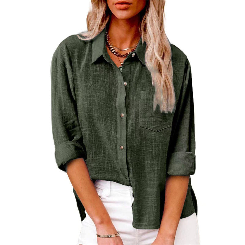 Mist Azur Woven shirts Womens Button Down Shirts Long Sleeve Tops