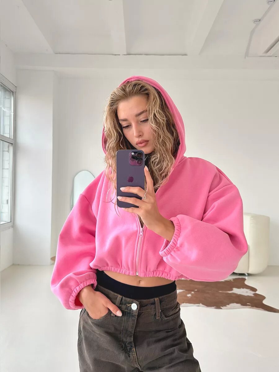 Mist Azur Hoodies Casual Ladies Hoodie Sleeve Short Jacket Zip Cardigan Sweater