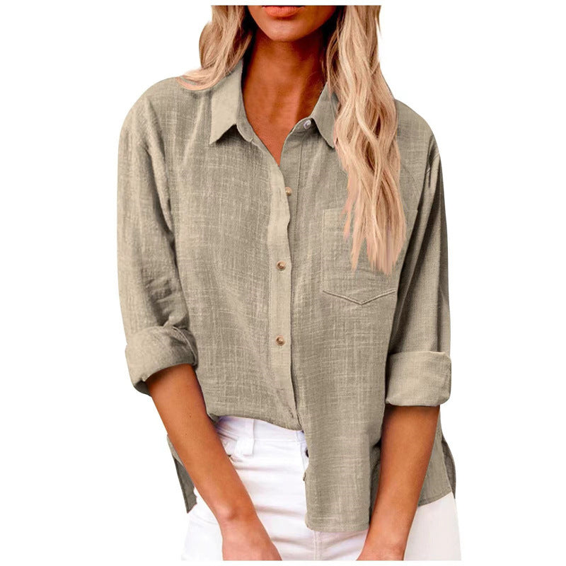 Mist Azur Woven shirts Womens Button Down Shirts Long Sleeve Tops
