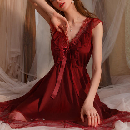 Sexy Nightdress Halter Slip Dress Sweet Lace Comfortable Breathable Women&