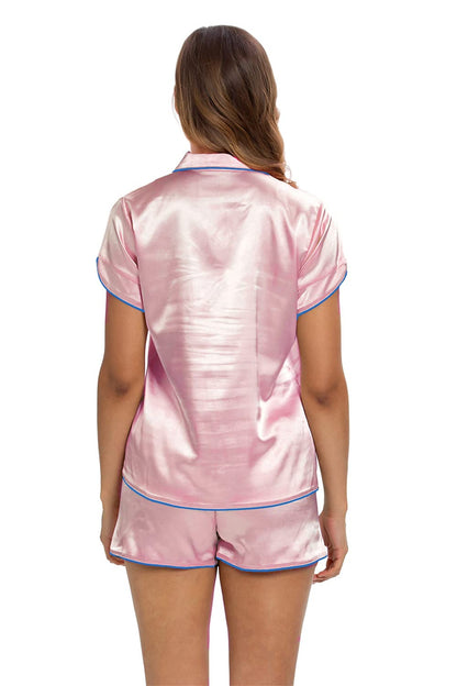 Mist Azur pajamas  Womens Short Silky Satin Pajamas Set Button-Down Summer Pjs Set