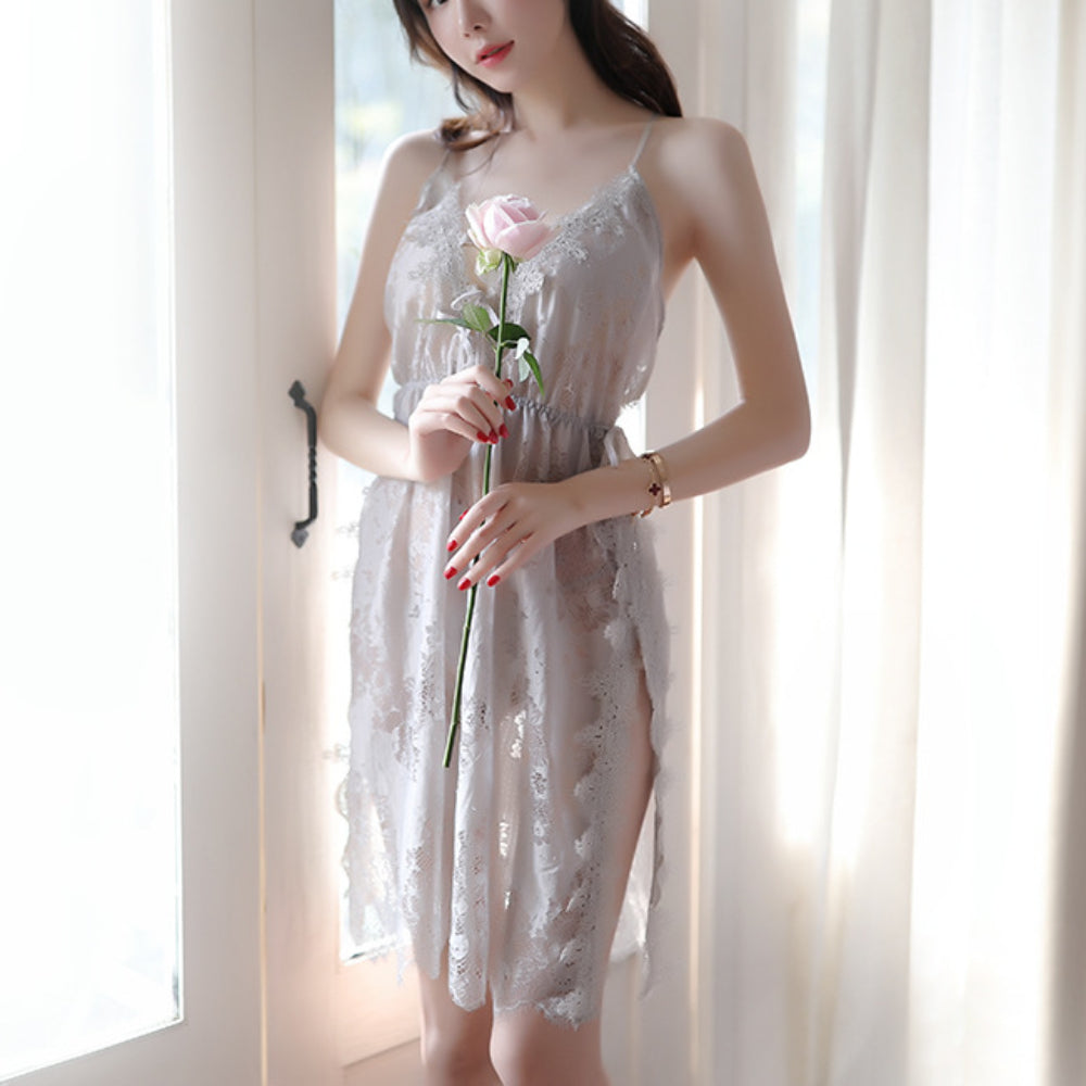 Women Lingerie Lace Babydoll Strap Chemise Halter Teddy V Neck Mesh Nightgown