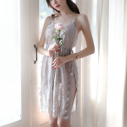 Women Lingerie Lace Babydoll Strap Chemise Halter Teddy V Neck Mesh Nightgown