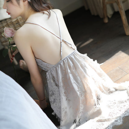 Women Lingerie Lace Babydoll Strap Chemise Halter Teddy V Neck Mesh Nightgown