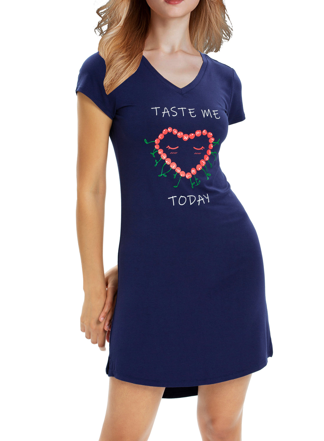 Womens Nightshirts Cute Sleepshirts Short Sleeve Boyfriend Nightgown Navy