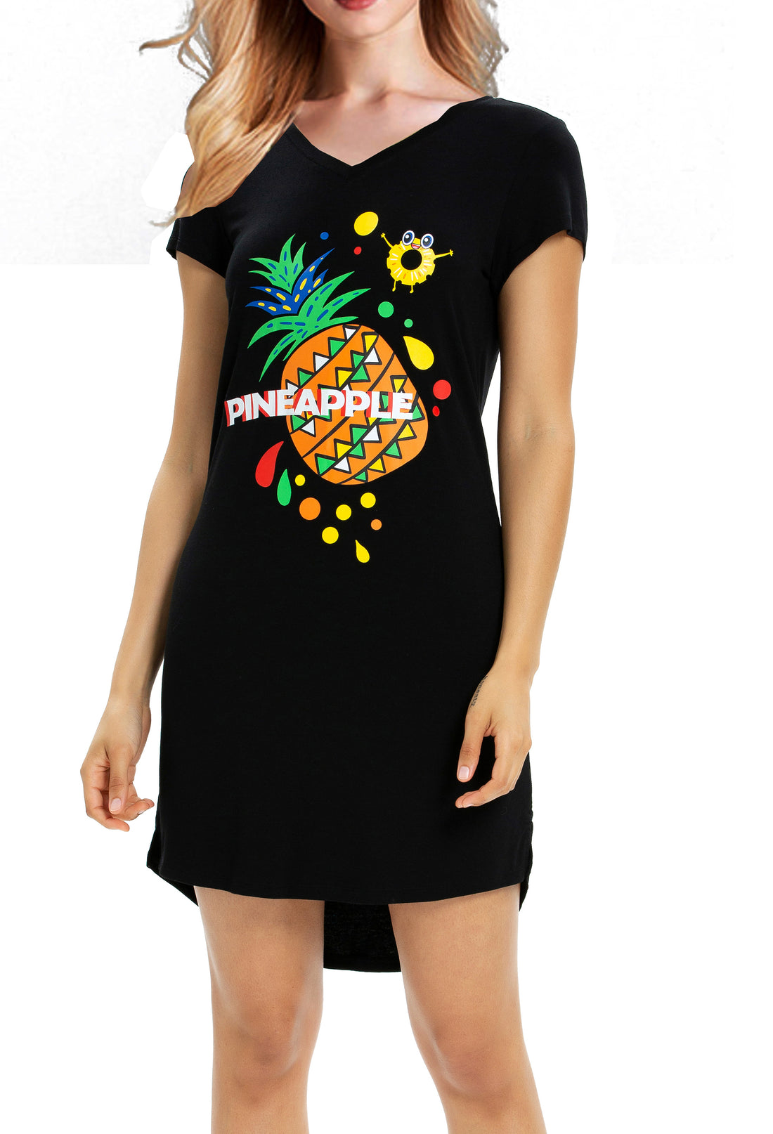 Womens Nightshirts Cute Sleepshirts Short Sleeve Boyfriend Nightgown Black