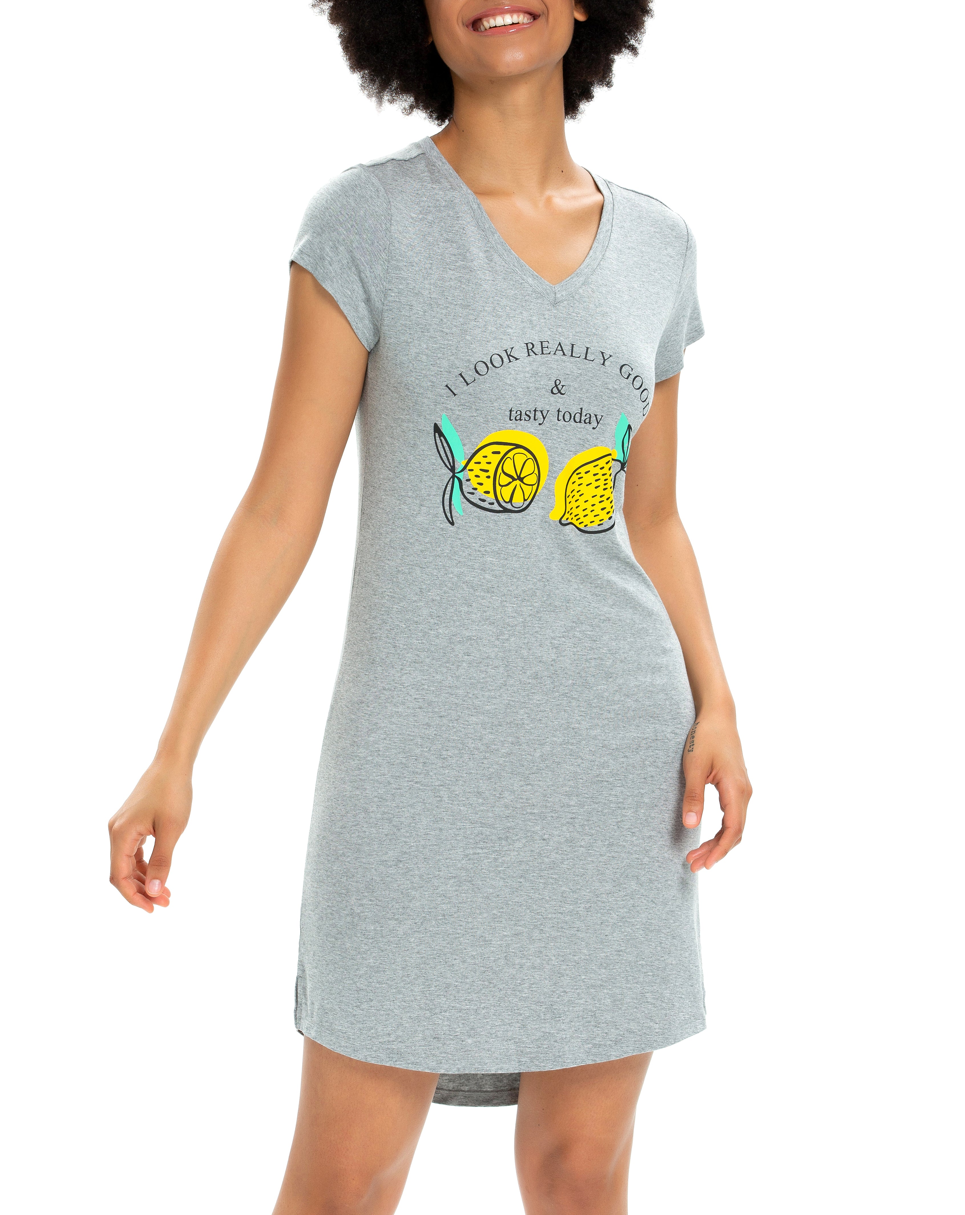 Womens Nightshirts Cute Sleepshirts Short Sleeve Boyfriend Nightgown Grey