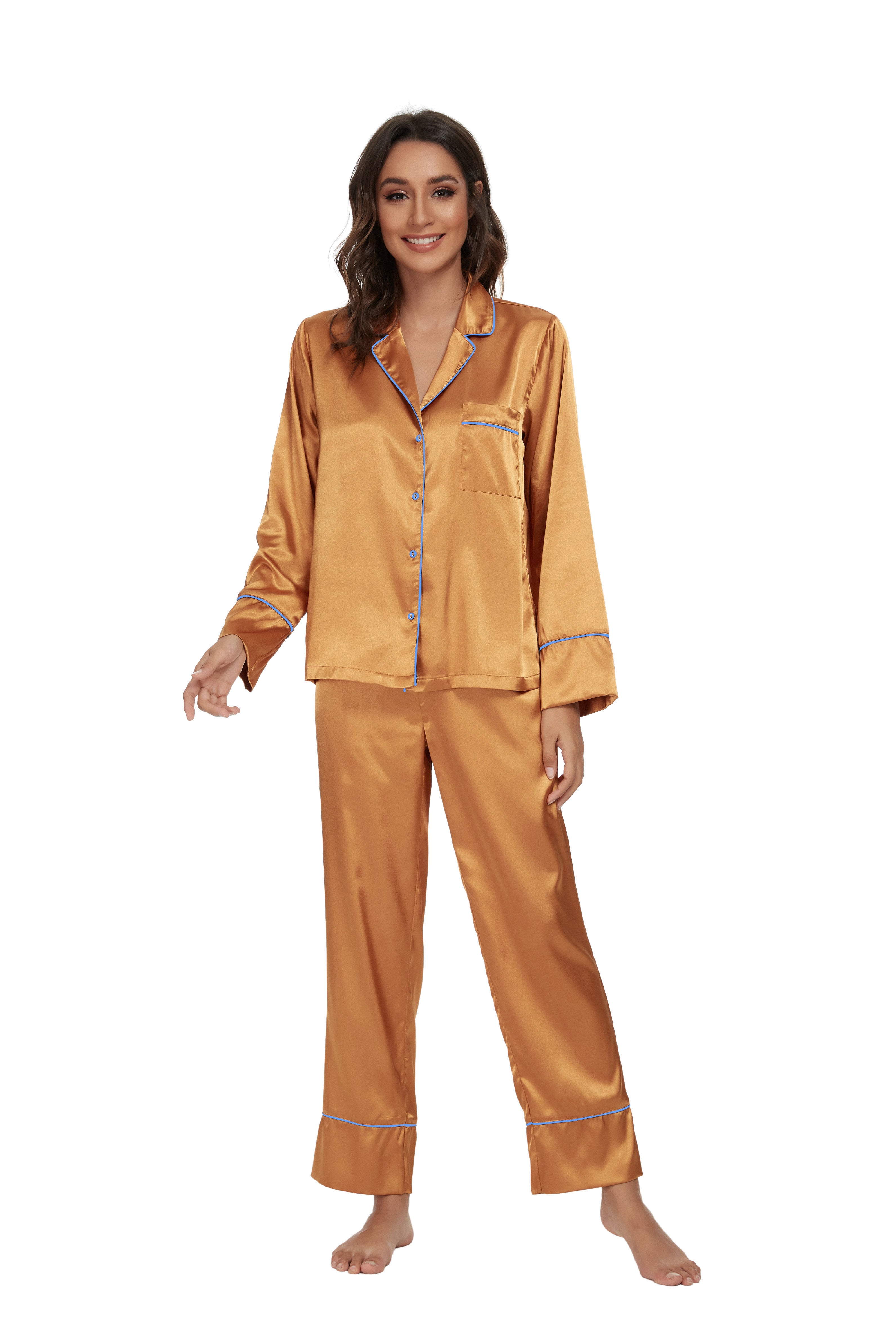 女式真丝缎面睡衣套装 Rich Gold 