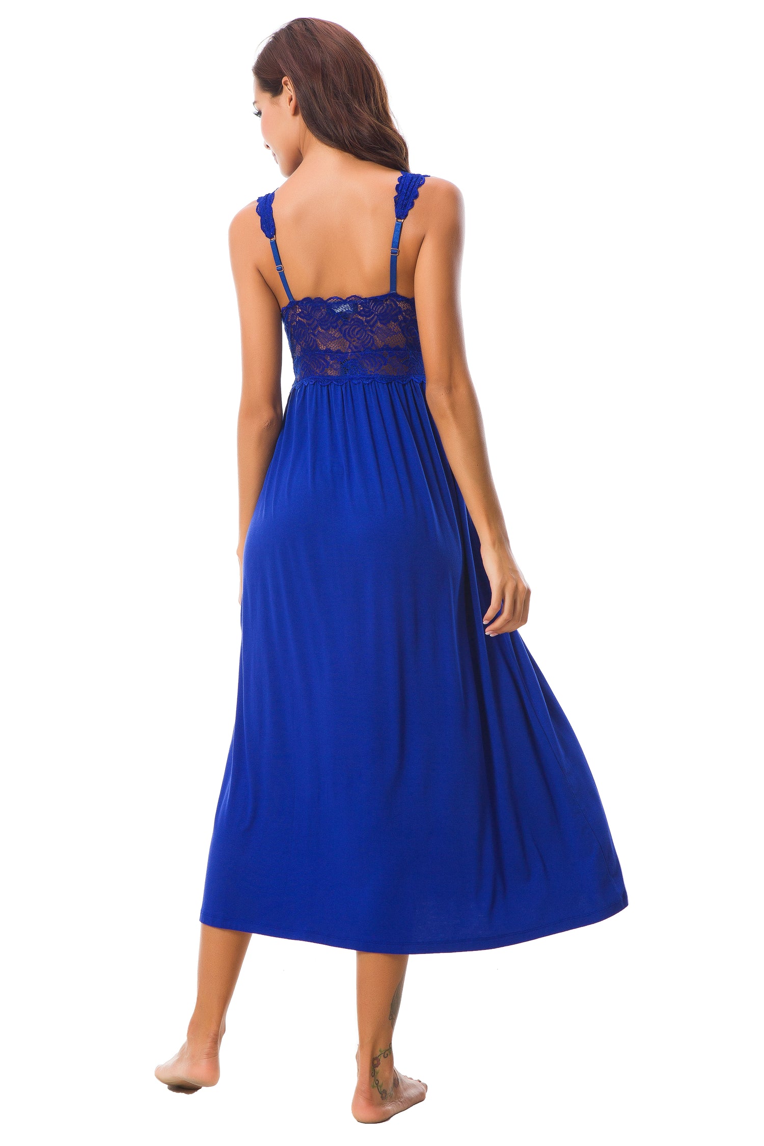 Sexy Lace Jersey Elegant Long Nightgown Chemises Royalblue