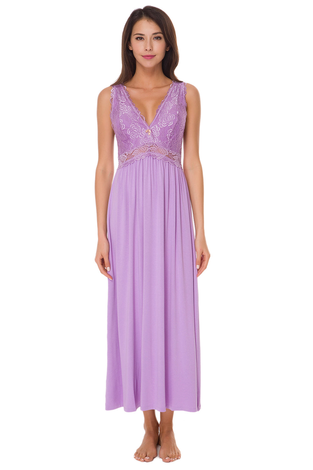Sexy Lace Jersey  Elegant Long Nightgown Chemises Lavender