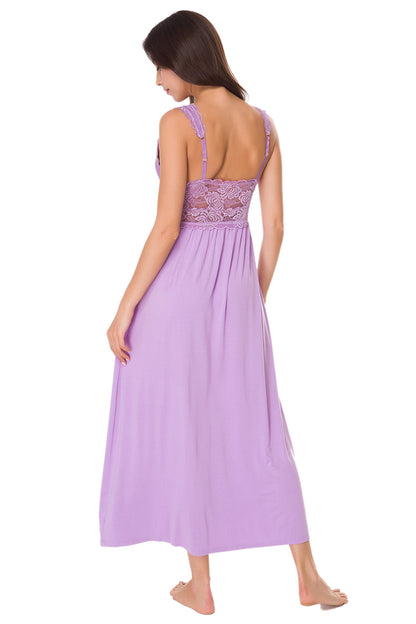 Sexy Lace Jersey  Elegant Long Nightgown Chemises Lavender