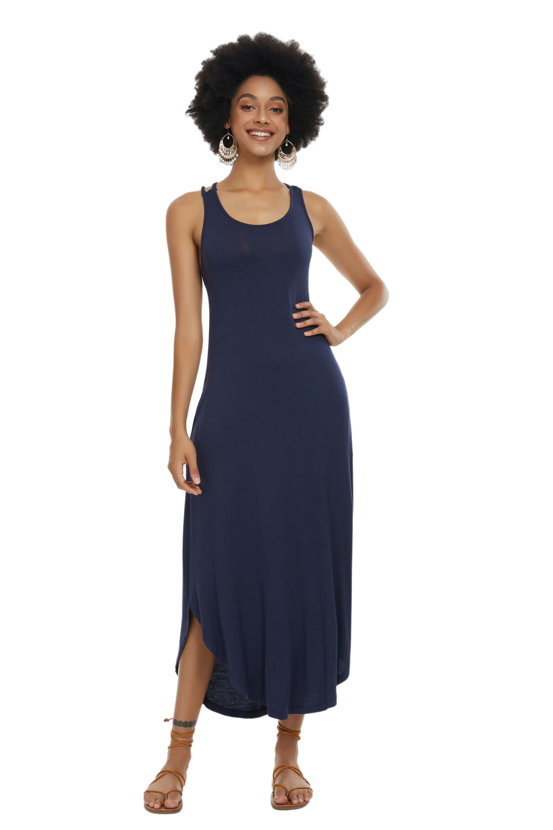 Womens Casual Sleeveless Long Sleep Dress Navy