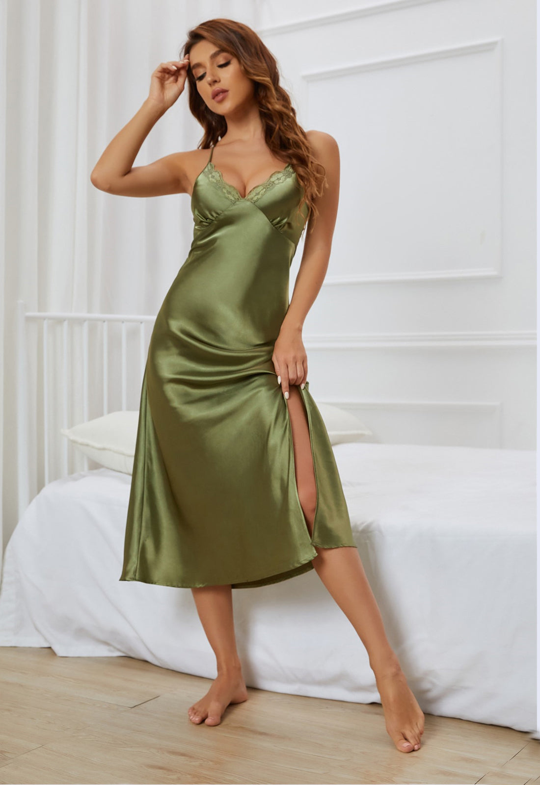 Sexy V-neck Nightgown Lace Lingerie Chemises Sleeveless Sleep Dress For Women Elegant Fatigue