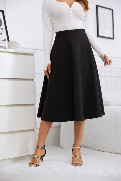 Womens High Waist Plaid Midi Skirt Black