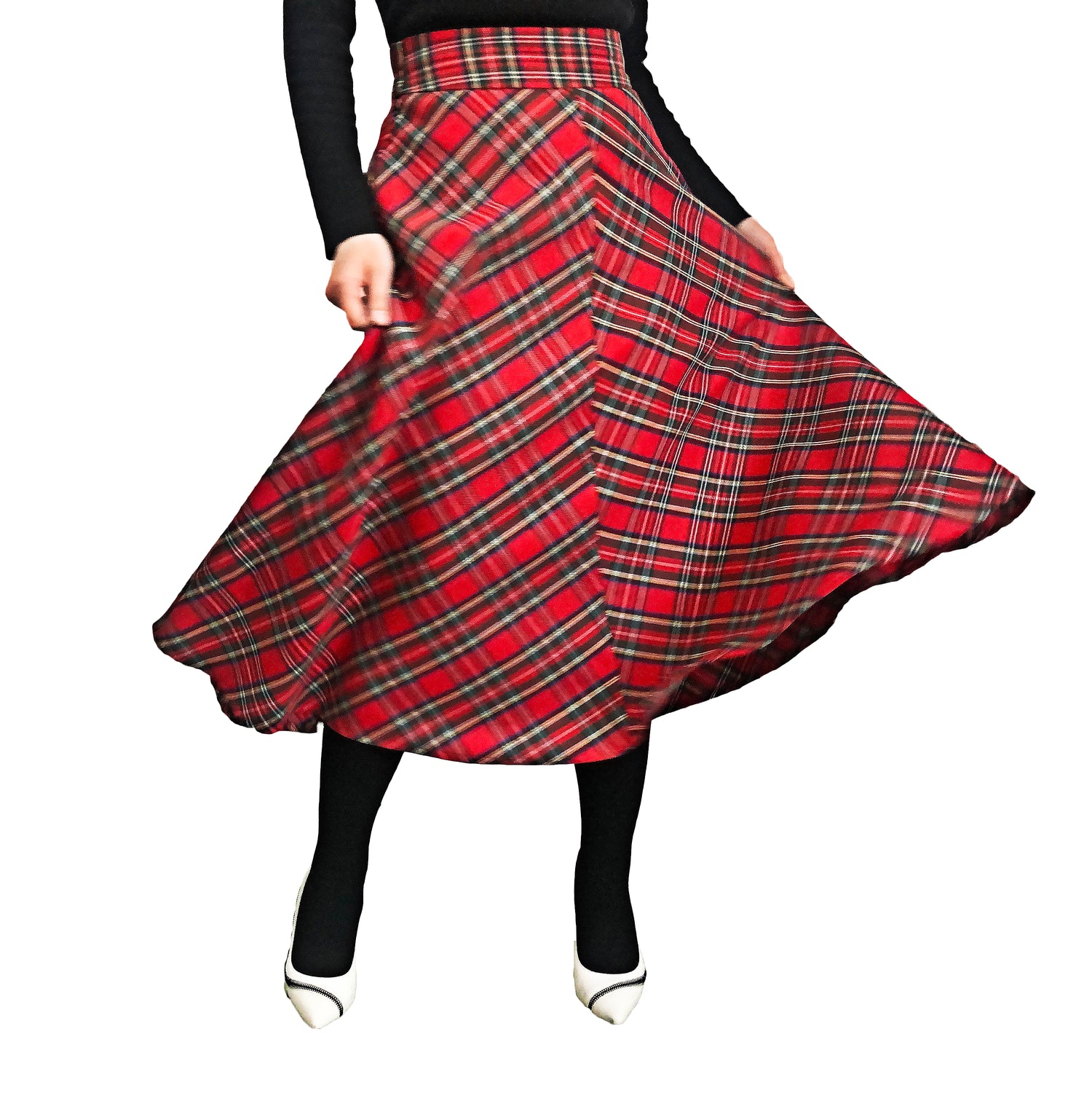 Womens High Waist Plaid Midi Skirt Red Plaid