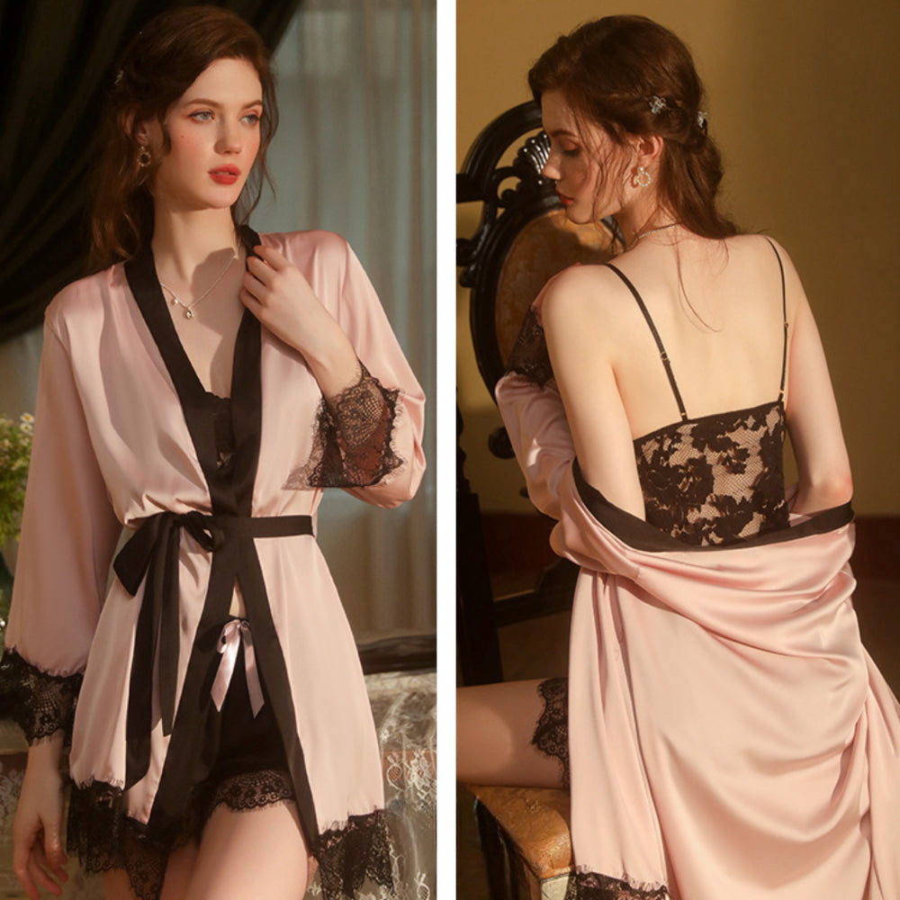 Sexy Lingerie Deep V Mesh Lace  Robe Women&