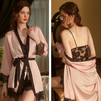 Sexy Lingerie Deep V Mesh Lace  Robe Women&